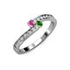 3 - Orane Pink Sapphire and Green Garnet with Side Diamonds Bypass Ring 