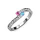 3 - Orane Pink Sapphire and Blue Topaz with Side Diamonds Bypass Ring 