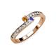 3 - Orane Citrine and Tanzanite with Side Diamonds Bypass Ring 