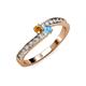 3 - Orane Citrine and Blue Topaz with Side Diamonds Bypass Ring 