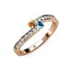 3 - Orane Citrine and London Blue Topaz with Side Diamonds Bypass Ring 