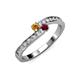 3 - Orane Citrine and Ruby with Side Diamonds Bypass Ring 