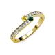 3 - Orane Yellow Sapphire and Emerald with Side Diamonds Bypass Ring 