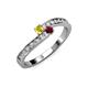 3 - Orane Yellow Sapphire and Ruby with Side Diamonds Bypass Ring 
