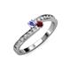 3 - Orane Tanzanite and Ruby with Side Diamonds Bypass Ring 