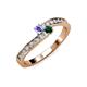 3 - Orane Tanzanite and Emerald with Side Diamonds Bypass Ring 