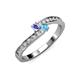 3 - Orane Tanzanite and Blue Topaz with Side Diamonds Bypass Ring 