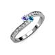 3 - Orane Tanzanite and London Blue Topaz with Side Diamonds Bypass Ring 