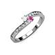 3 - Orane White and Pink Sapphire with Side Diamonds Bypass Ring 