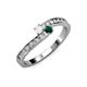 3 - Orane White Sapphire and Emerald with Side Diamonds Bypass Ring 
