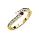 3 - Orane White Sapphire and Ruby with Side Diamonds Bypass Ring 