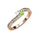 3 - Orane White Sapphire and Peridot with Side Diamonds Bypass Ring 