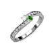 3 - Orane White Sapphire and Green Garnet with Side Diamonds Bypass Ring 