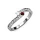 3 - Orane White Sapphire and Red Garnet with Side Diamonds Bypass Ring 