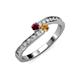 3 - Orane Ruby and Citrine with Side Diamonds Bypass Ring 