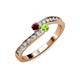 3 - Orane Ruby and Peridot with Side Diamonds Bypass Ring 