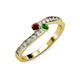 3 - Orane Ruby and Green Garnet with Side Diamonds Bypass Ring 
