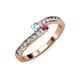 3 - Orane Aquamarine and Rhodolite Garnet with Side Diamonds Bypass Ring 