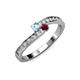 3 - Orane Aquamarine and Ruby with Side Diamonds Bypass Ring 