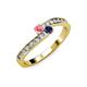 3 - Orane Pink Tourmaline and Blue Sapphire with Side Diamonds Bypass Ring 