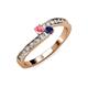 3 - Orane Pink Tourmaline and Blue Sapphire with Side Diamonds Bypass Ring 
