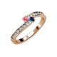 3 - Orane Pink Tourmaline and Blue Diamond with Side Diamonds Bypass Ring 