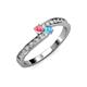 3 - Orane Pink Tourmaline and Blue Topaz with Side Diamonds Bypass Ring 