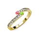 3 - Orane Pink Tourmaline and Peridot with Side Diamonds Bypass Ring 