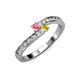 3 - Orane Pink Tourmaline and Yellow Sapphire with Side Diamonds Bypass Ring 