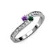 3 - Orane Amethyst and Emerald with Side Diamonds Bypass Ring 