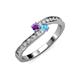 3 - Orane Amethyst and Blue Topaz with Side Diamonds Bypass Ring 