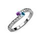 3 - Orane Amethyst and London Blue Topaz with Side Diamonds Bypass Ring 