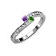3 - Orane Amethyst and Green Garnet with Side Diamonds Bypass Ring 