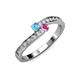 3 - Orane Blue Topaz and Pink Sapphire with Side Diamonds Bypass Ring 