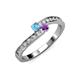 3 - Orane Blue Topaz and Amethyst with Side Diamonds Bypass Ring 