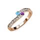 3 - Orane Blue Topaz and Amethyst with Side Diamonds Bypass Ring 