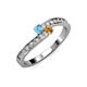 3 - Orane Blue Topaz and Citrine with Side Diamonds Bypass Ring 