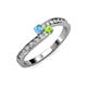 3 - Orane Blue Topaz and Peridot with Side Diamonds Bypass Ring 