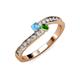 3 - Orane Blue Topaz and Green Garnet with Side Diamonds Bypass Ring 