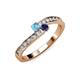 3 - Orane Blue Topaz and Blue Sapphire with Side Diamonds Bypass Ring 