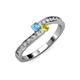 3 - Orane Blue Topaz and Yellow Sapphire with Side Diamonds Bypass Ring 