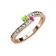 3 - Orane Peridot and Pink Sapphire with Side Diamonds Bypass Ring 