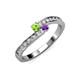 3 - Orane Peridot and Amethyst with Side Diamonds Bypass Ring 