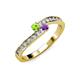 3 - Orane Peridot and Amethyst with Side Diamonds Bypass Ring 