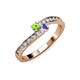 3 - Orane Peridot and Tanzanite with Side Diamonds Bypass Ring 