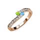 3 - Orane Peridot and Blue Topaz with Side Diamonds Bypass Ring 