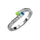 3 - Orane Peridot and London Blue Topaz with Side Diamonds Bypass Ring 