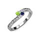 3 - Orane Peridot and Blue Sapphire with Side Diamonds Bypass Ring 