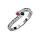 3 - Orane Rhodolite Garnet and Emerald with Side Diamonds Bypass Ring 