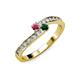 3 - Orane Rhodolite Garnet and Emerald with Side Diamonds Bypass Ring 